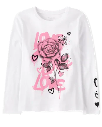 Girls Love Graffiti Rose Graphic Tee - white