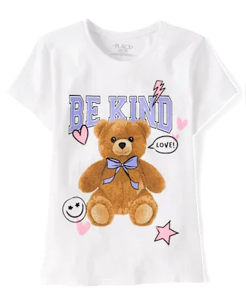 Girls Kind Teddy Bear Graphic Tee - white