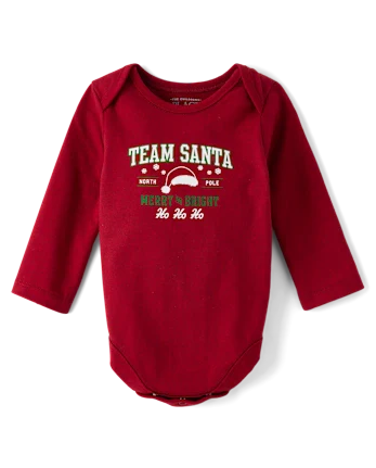 Baby Matching Family Team Santa Graphic Bodysuit - red