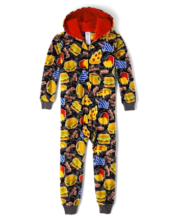 Boys Food Microfleece One Piece Pajamas - gray