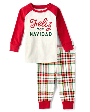Baby And Toddler Matching Family Feliz Navidad Snug Fit Cotton Pajamas - white