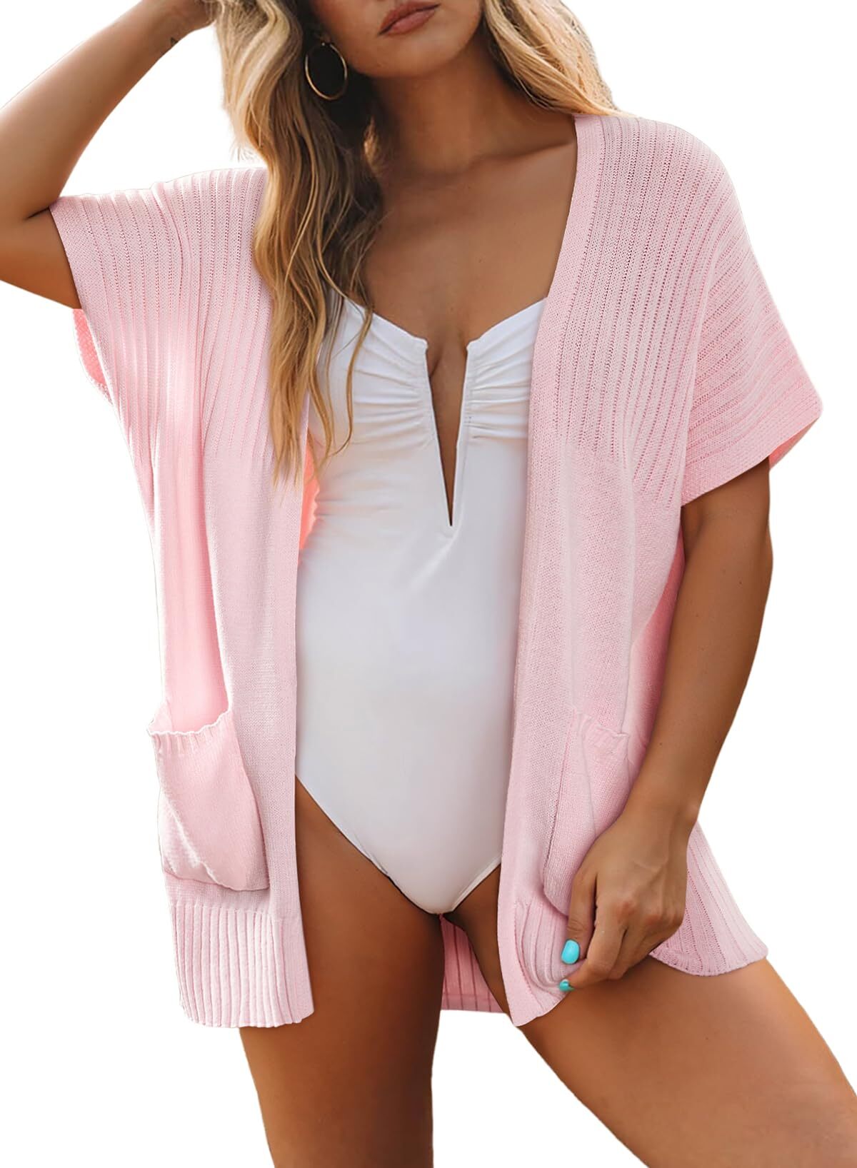 ✨Women's Short Sleeve Pleated Lightweight Open Front Cardigan(BUY 2 FREE SHIPPING)