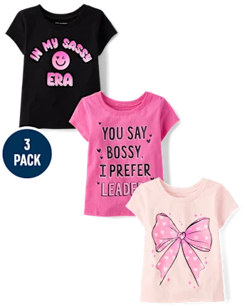 Baby And Toddler Girls Bow Graphic Tee 3-Pack - multi