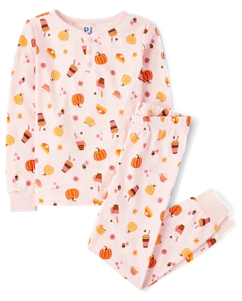 Girls Mommy And Me Pumpkin Spice Snug Fit Cotton Henley Pajamas - pink