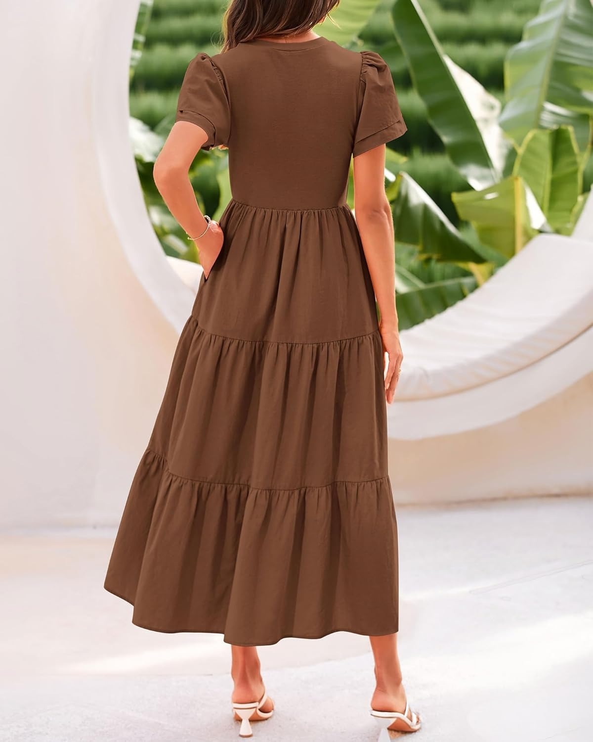 ✨Crewneck Short Sleeve Boho Tiered Maxi Dress with Pockets (Buy 2 Free Shipping!!!)