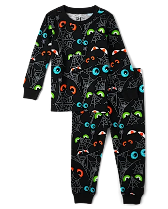 Baby And Toddler Glow Eyes Snug Fit Cotton Pajamas - black