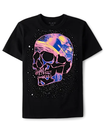 Boys Space Skull Graphic Tee - black