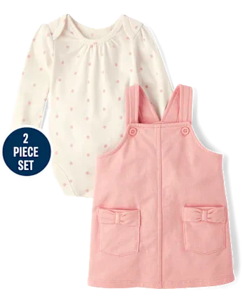 Baby Girls Bow Jumper 2-Piece Playwear Set - pink