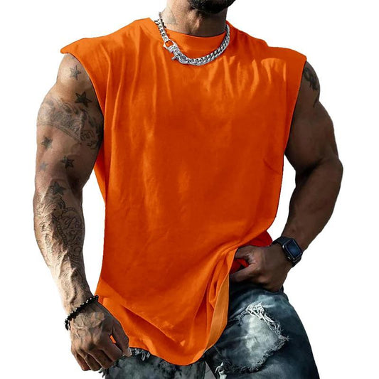 Men's Solid Color Wide Shoulder Round Neck Sports Tank Top