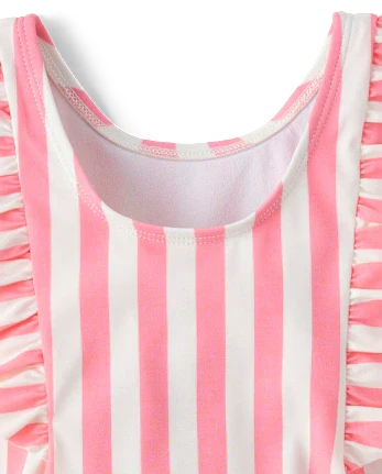 Baby And Toddler Girls Striped Flutter One Piece Swimsuit - pink