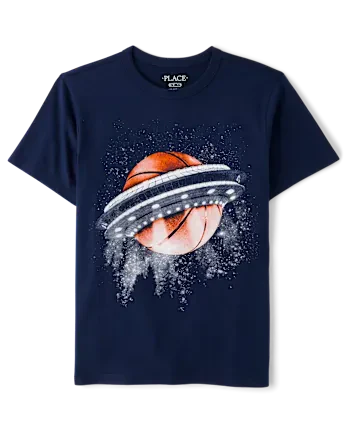 Boys Basketball Spaceship Graphic Tee - blue