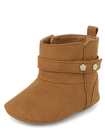 Baby Girls Flower Stud Booties - tan