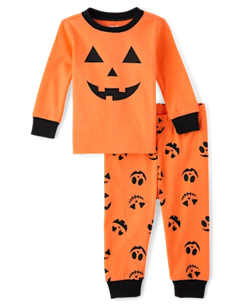 Baby And Toddler Pumpkin Face Snug Fit Cotton Pajamas - orange