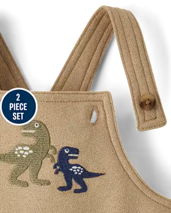 Baby Boys Embroidered Dino Overalls 2-Piece Playwear Set - brown