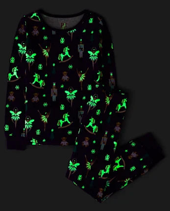 Girls Glow Nutcracker Ballerina Snug Fit Cotton Pajamas - purple