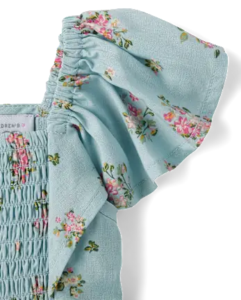 Baby Girls Floral Flutter Dress - blue