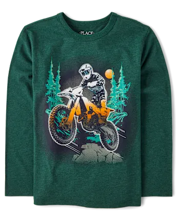 Boys Motocross Biker Graphic Tee - green