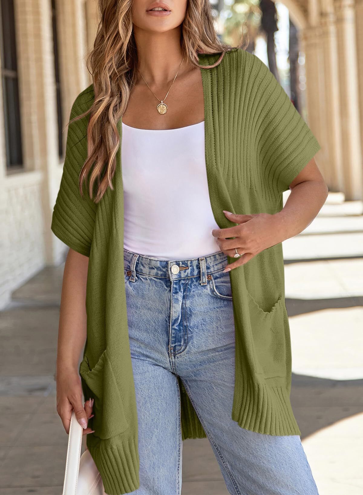 ✨Women's Short Sleeve Pleated Lightweight Open Front Cardigan(BUY 2 FREE SHIPPING)