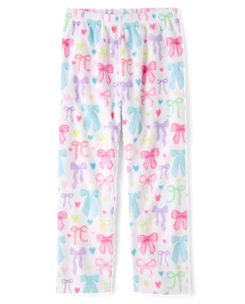 Girls Bow Microfleece Pajama Pants - white