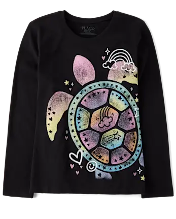 Girls Turtle Graphic Tee - black