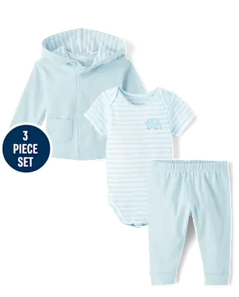 Baby Boys Striped 3-Piece Outfit Set - blue