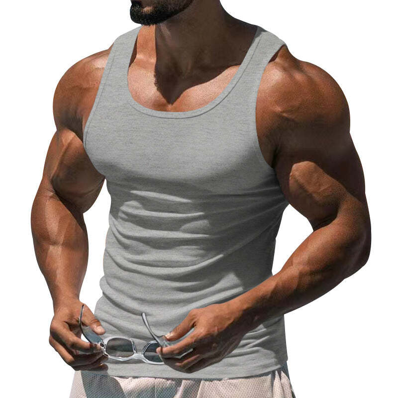 Men's Casual Sports Solid Color Crew Neck Cotton Blend Tank Top