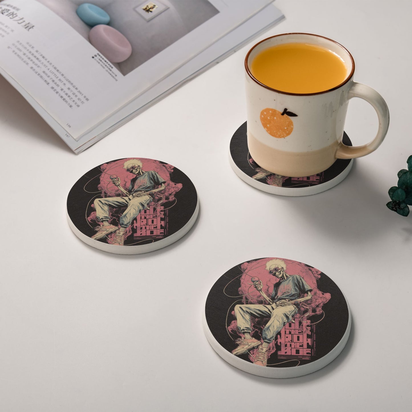"Rock Skull" Creative Round Coaster | Street Style Rock Illustration, Highly Personalized Design