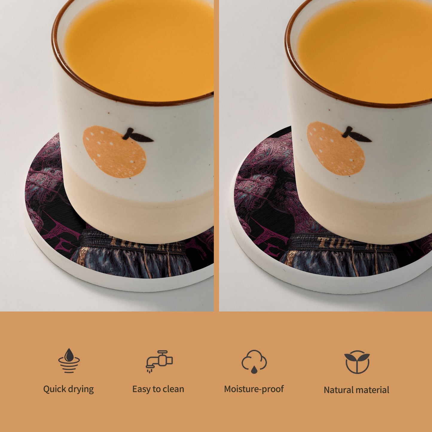 "Tattooed Champion" Creative Round Coaster | Powerful Muscle and Tattoo Illustration Design