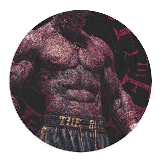 "Tattooed Champion" Creative Round Coaster | Powerful Muscle and Tattoo Illustration Design