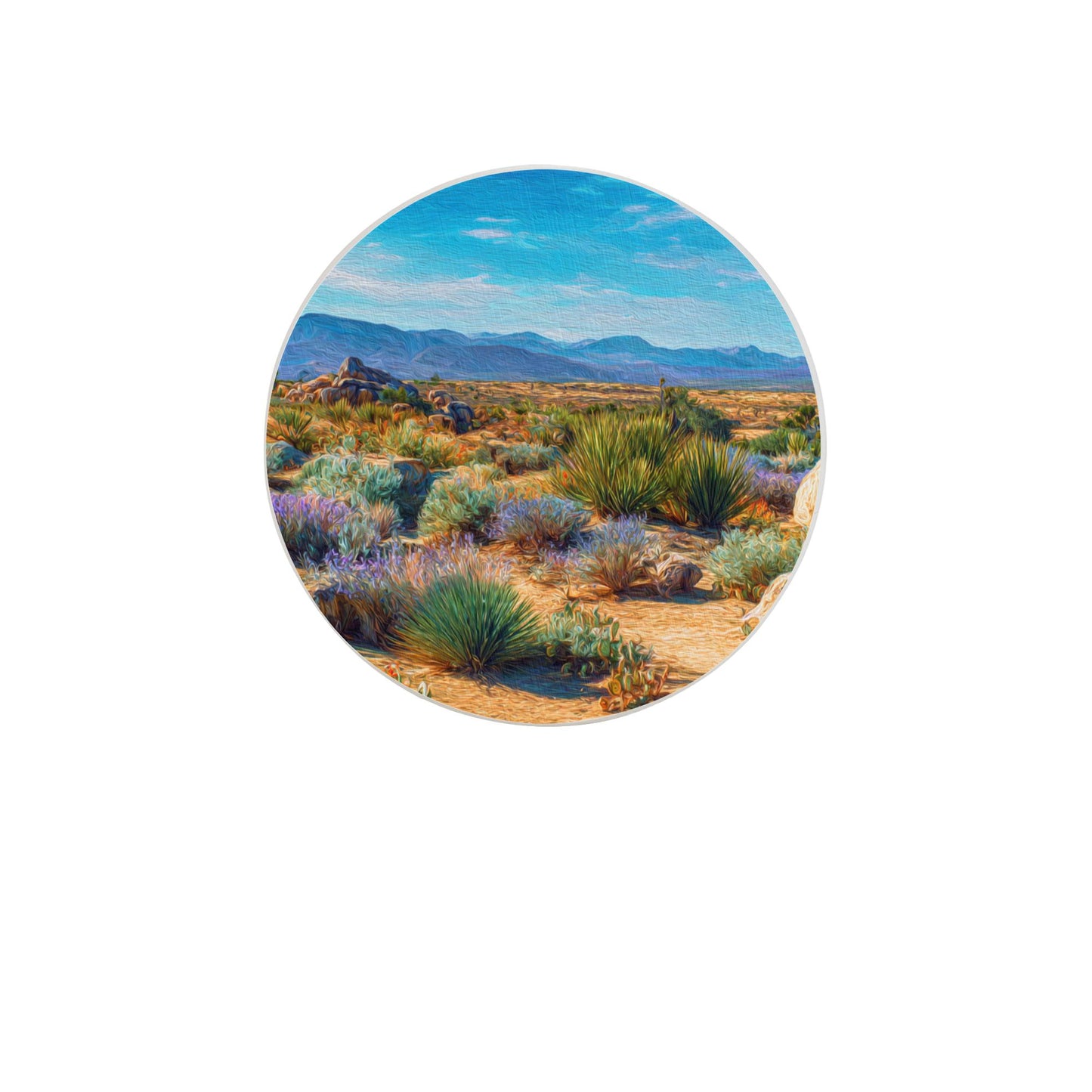 "Desert Scenery" Creative Round Coaster | Vibrant Desert Landscape Illustration, Nature-Inspired Artistic Design