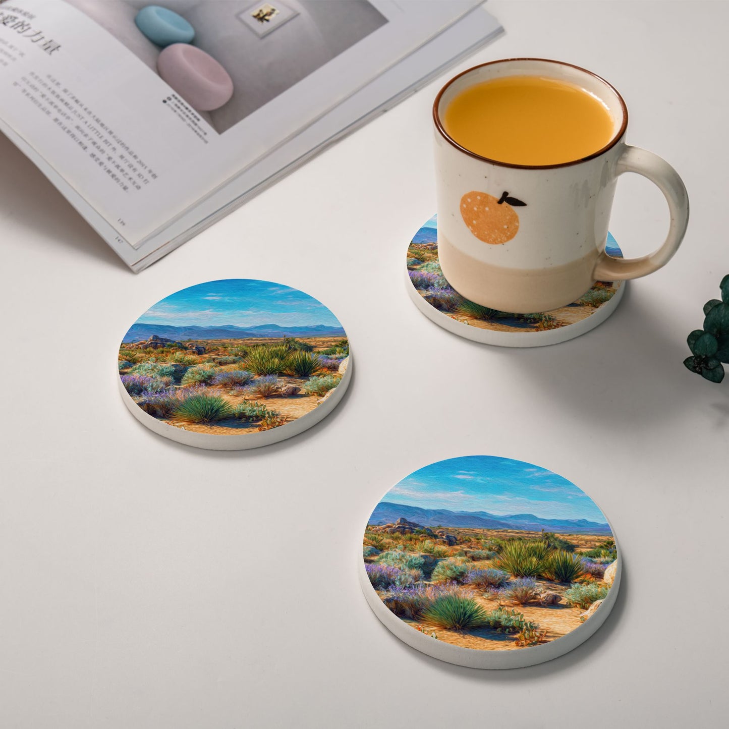 "Desert Scenery" Creative Round Coaster | Vibrant Desert Landscape Illustration, Nature-Inspired Artistic Design