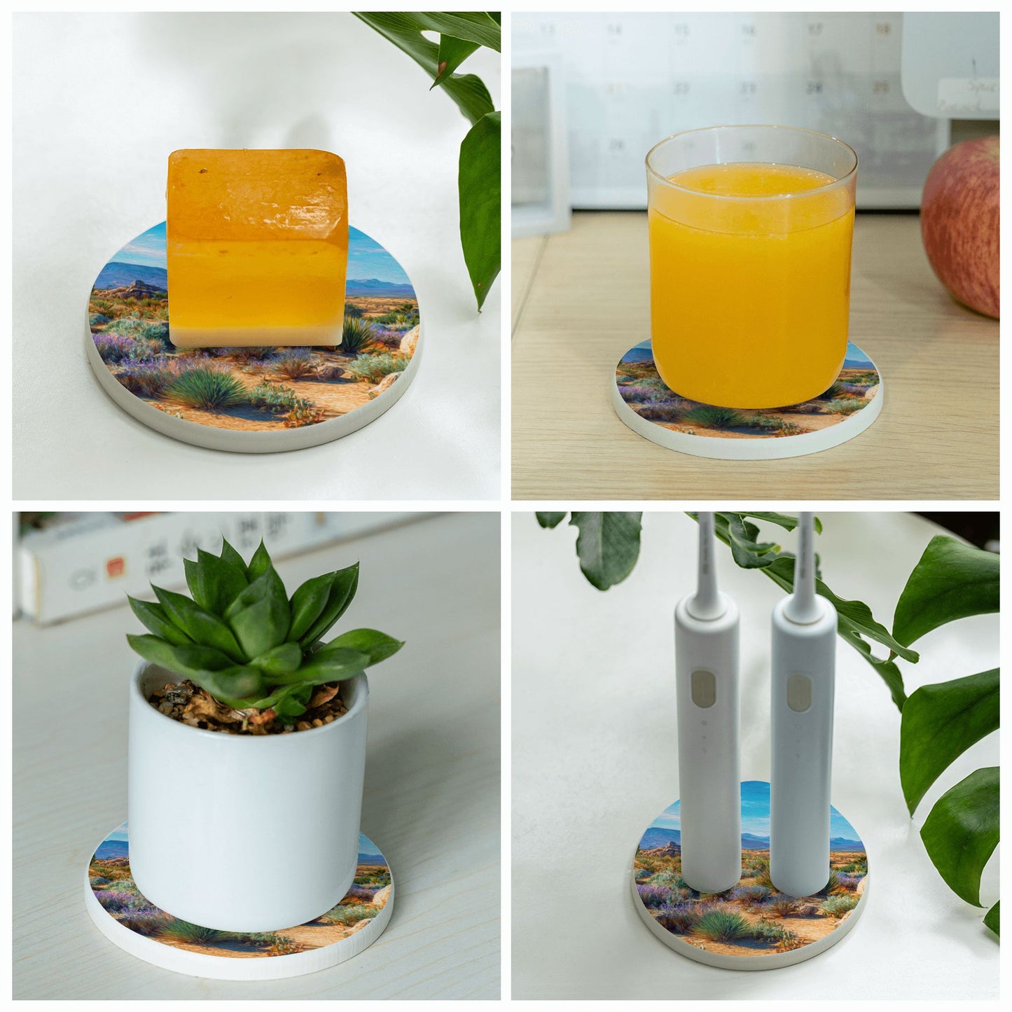 "Desert Scenery" Creative Round Coaster | Vibrant Desert Landscape Illustration, Nature-Inspired Artistic Design