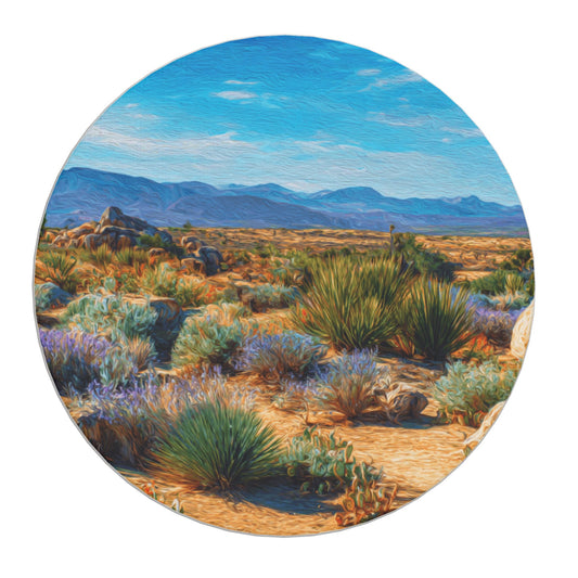 "Desert Scenery" Creative Round Coaster | Vibrant Desert Landscape Illustration, Nature-Inspired Artistic Design
