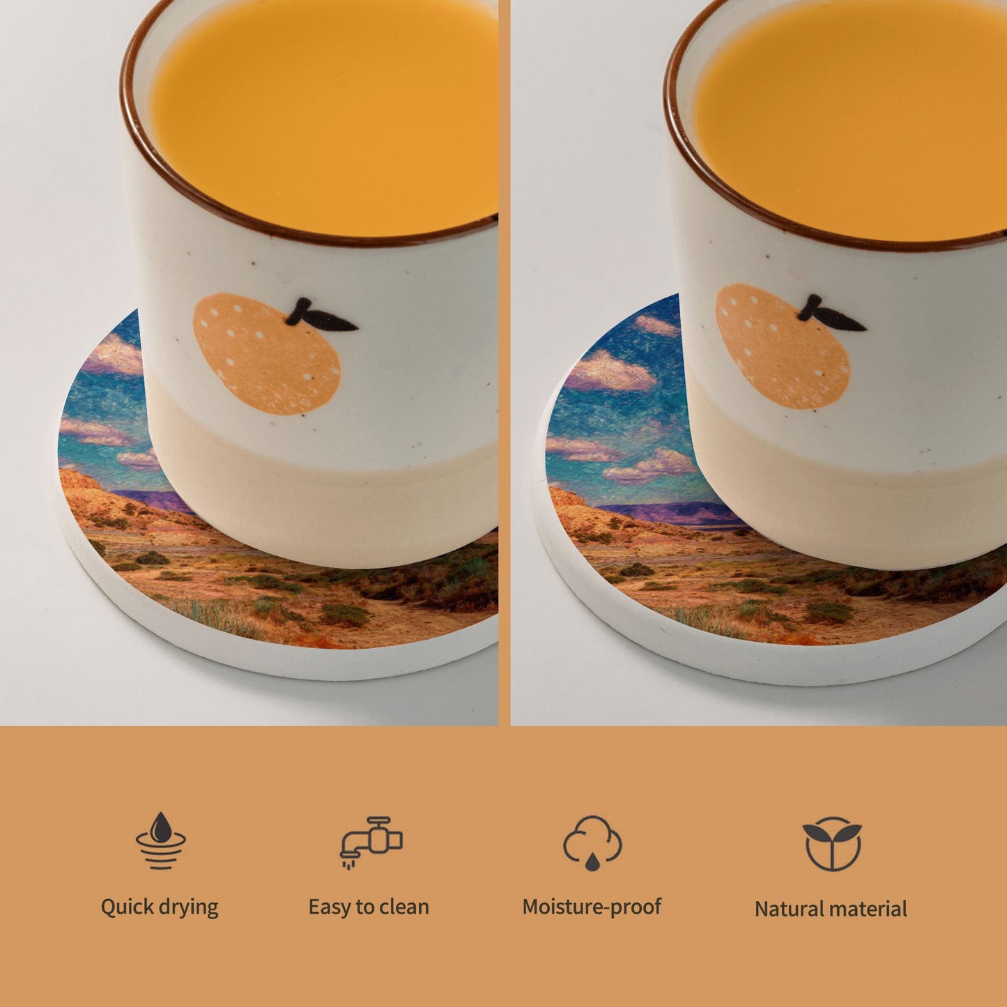 "Cloud Sea Desert" Creative Round Coaster | Vibrant Desert Landscape and Sky Illustration Design