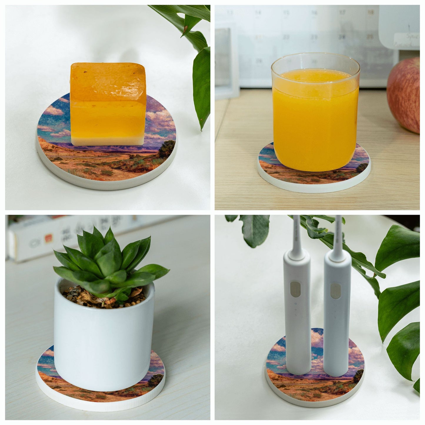"Cloud Sea Desert" Creative Round Coaster | Vibrant Desert Landscape and Sky Illustration Design