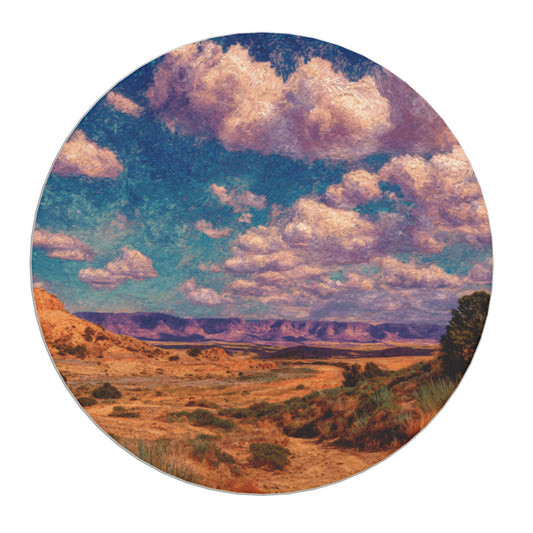 "Cloud Sea Desert" Creative Round Coaster | Vibrant Desert Landscape and Sky Illustration Design