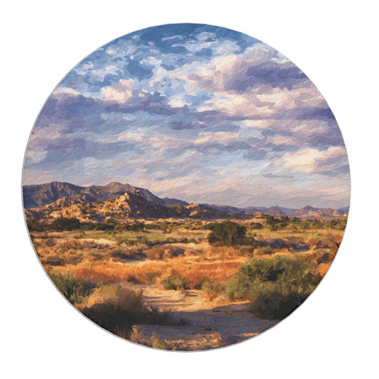 "Sunset Desert" Creative Round Coaster | Captivating Desert Landscape Illustration, Warm Natural Artistic Design