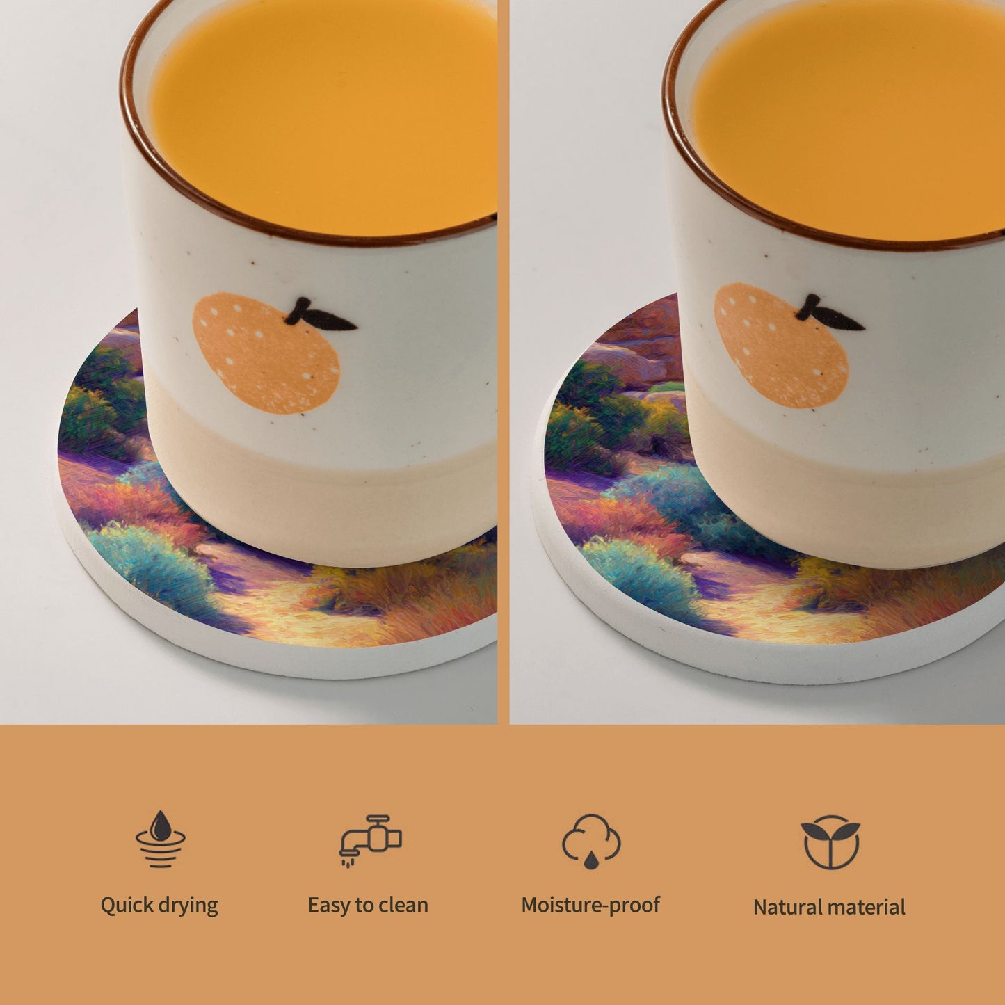 "Desert Blooms" Creative Round Coaster | Vibrant Desert Landscape Illustration, Full of Natural Vitality