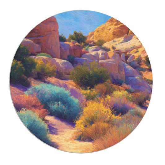 "Desert Blooms" Creative Round Coaster | Vibrant Desert Landscape Illustration, Full of Natural Vitality