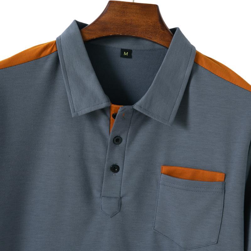 Men's Colorblock Chest Pocket Lapel Cotton Blend Short Sleeve Polo Shirt