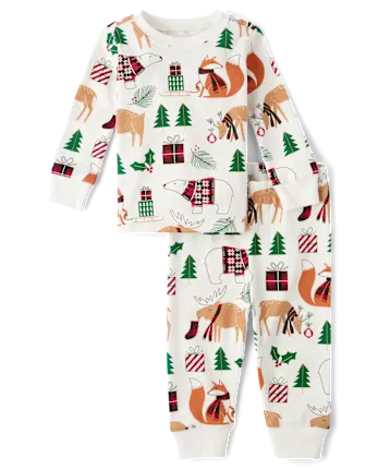 Baby And Toddler Matching Family Animal Snug Fit Cotton Pajamas - white
