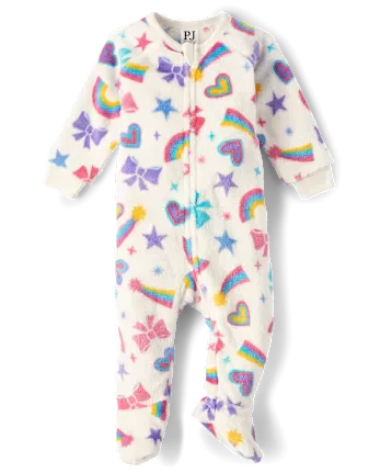 Baby And Toddler Girls Doodle Footed One Piece Pajamas - Cozy Fleece - white