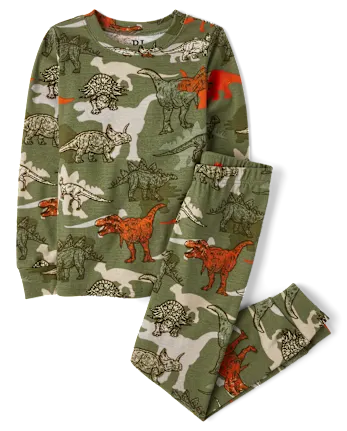 Boys Dino Snug Fit Cotton Pajamas - green