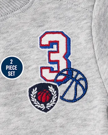 Baby Boys Embroidered Varsity Premium Fleece 2-Piece Playwear Set - gray