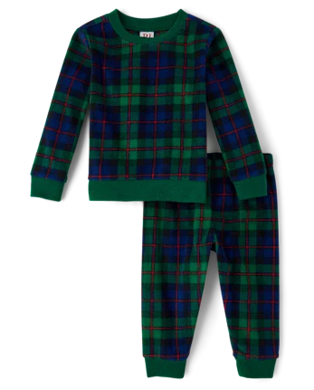 Baby And Toddler Matching Family Tartan Plaid Microfleece Pajamas - green