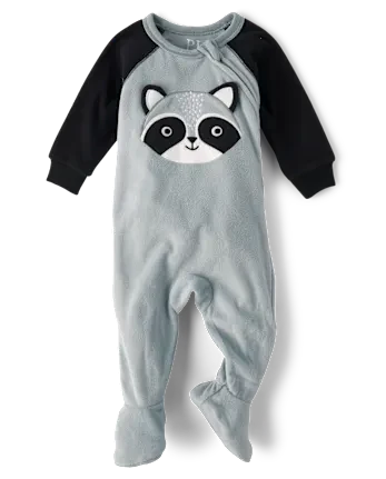 Baby And Toddler Raccoon Microfleece Footed One Piece Pajamas - gray