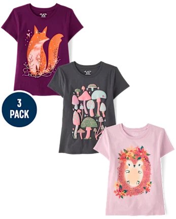 Girls Animal Graphic Tee 3-Pack - multi