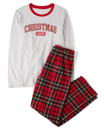 Adult Matching Family Christmas Crew Cotton And Flannel Pajamas - red