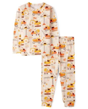 Baby And Toddler Boys Construction Vehicle Snug Fit Cotton Pajamas - tan
