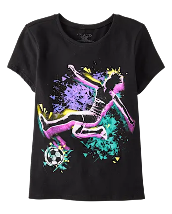 Girls Soccer Player Graphic Tee - black